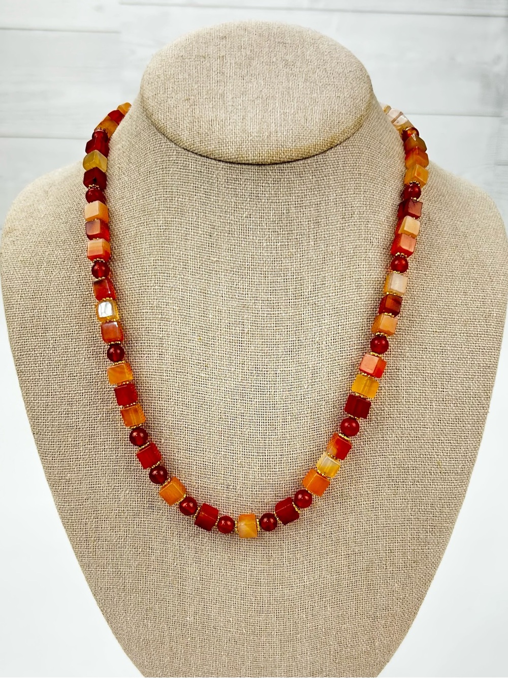 Handcrafted Carnelian Agate Red & Orange Beaded Necklace - Picture 6 of 6